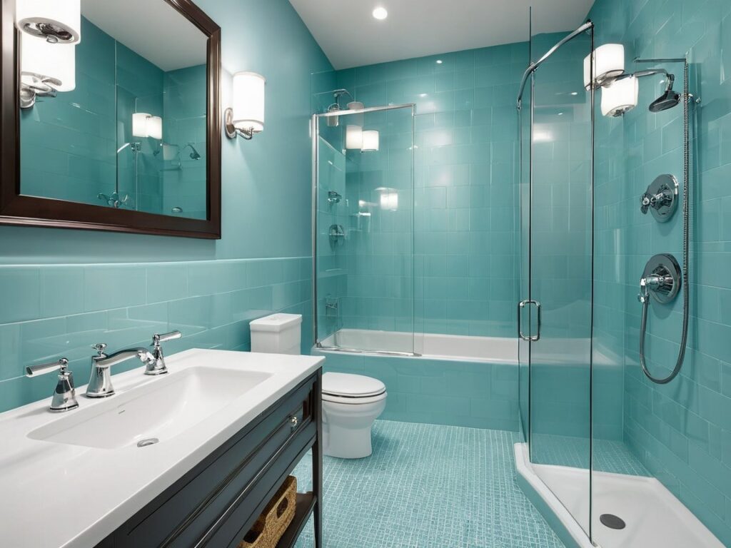 Clean and shiny bathroom after applying smart hacks for cleaning bathroom.”
