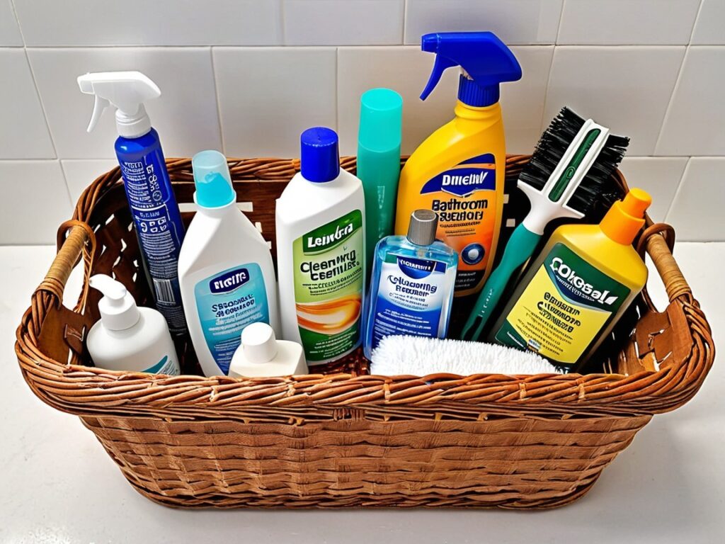 “Bathroom cleaning essentials for easy hacks for cleaning bathroom.”